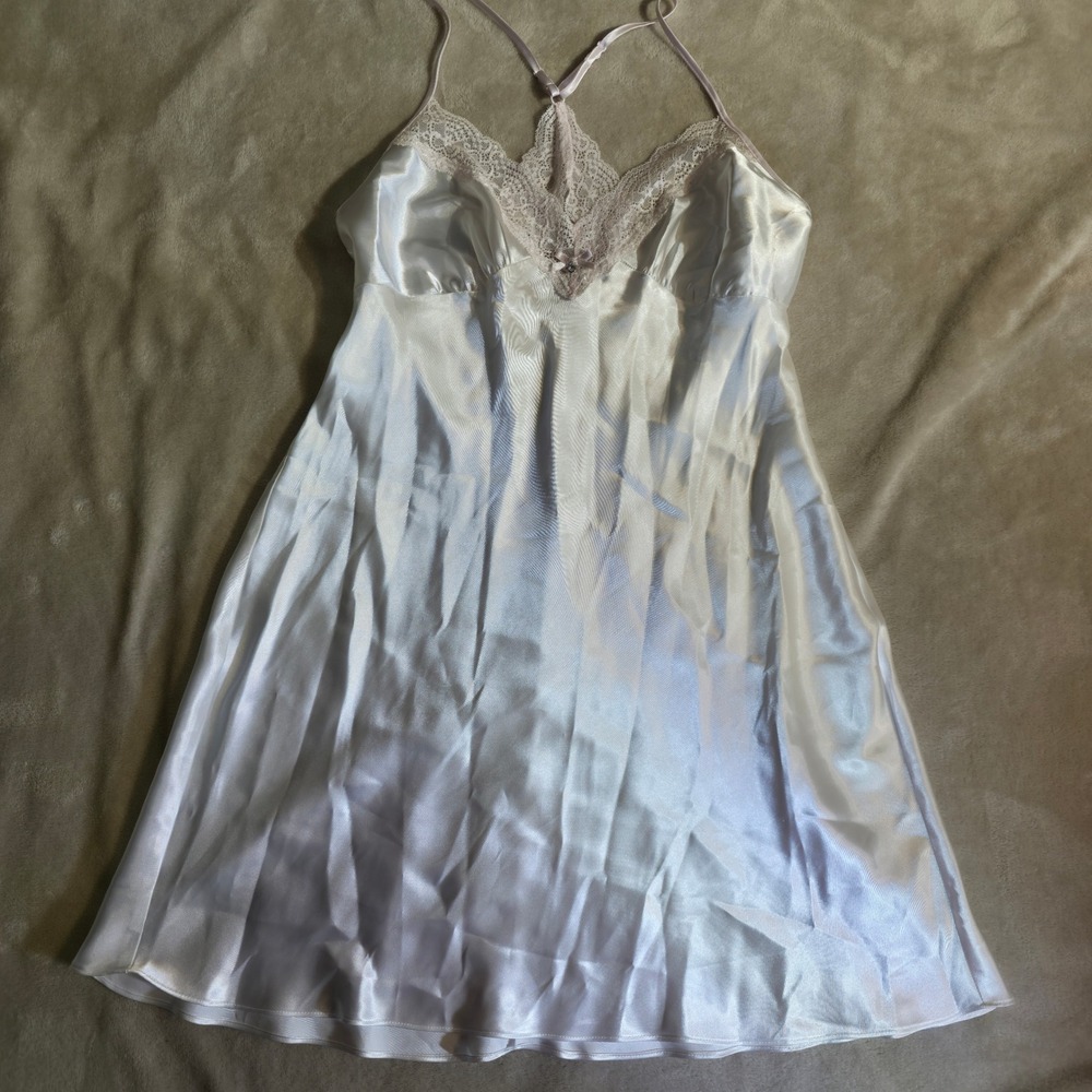Coquette Romantic Y2K Linea Donatella Women Sz S White Satin Lace Trim Nightgown
